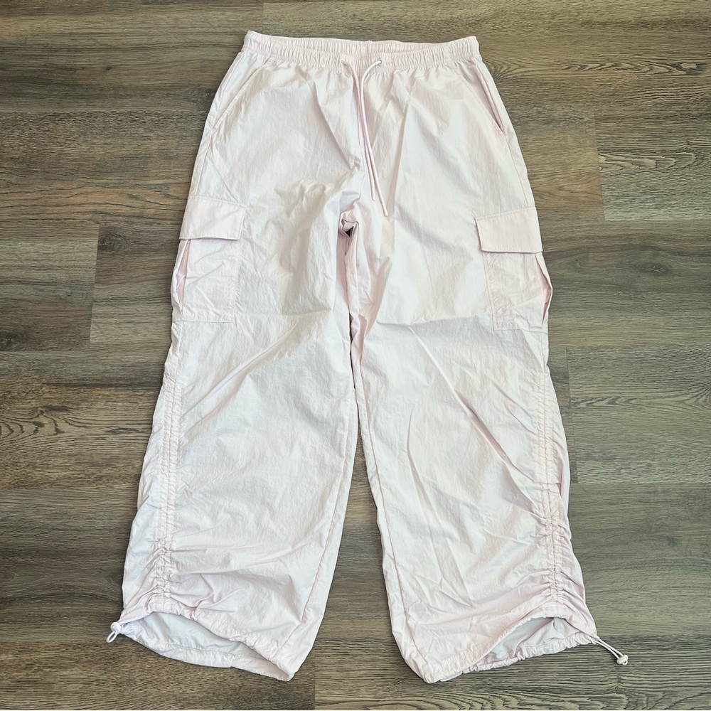 Gilly Hicks Parachute Jogger Pants Size Large Baby Pink Nylon Cargo Drawstring